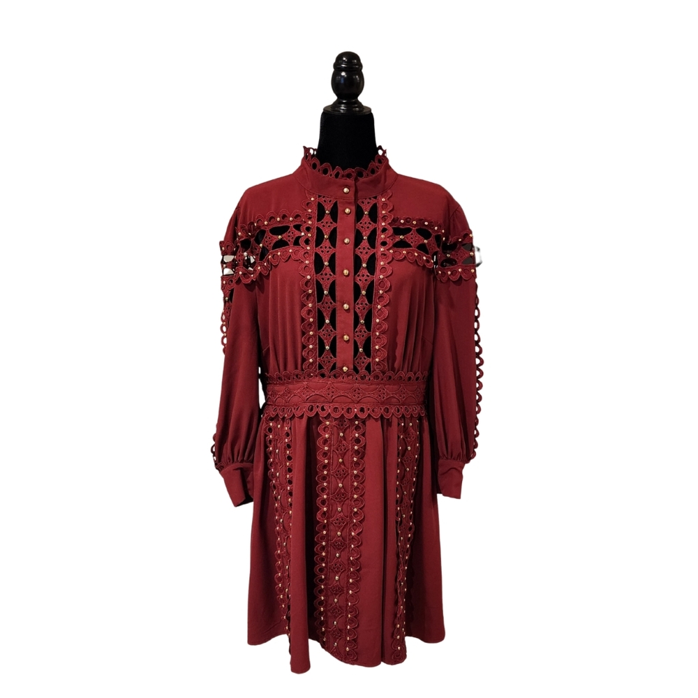Chic Long Sleeve Burgundy Dress - Picture 2 of 5